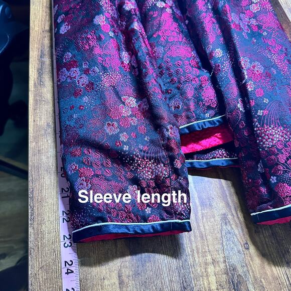 Solz Squirrel Chinese Reversible Silk Jacket Size MED Black Pink Floral GUC - Picture 9 of 13